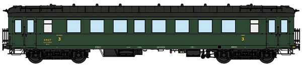 REE Modeles VB-36125 - 3rd Class French Passenger Coach Cmyf Green 306 BASTILLE